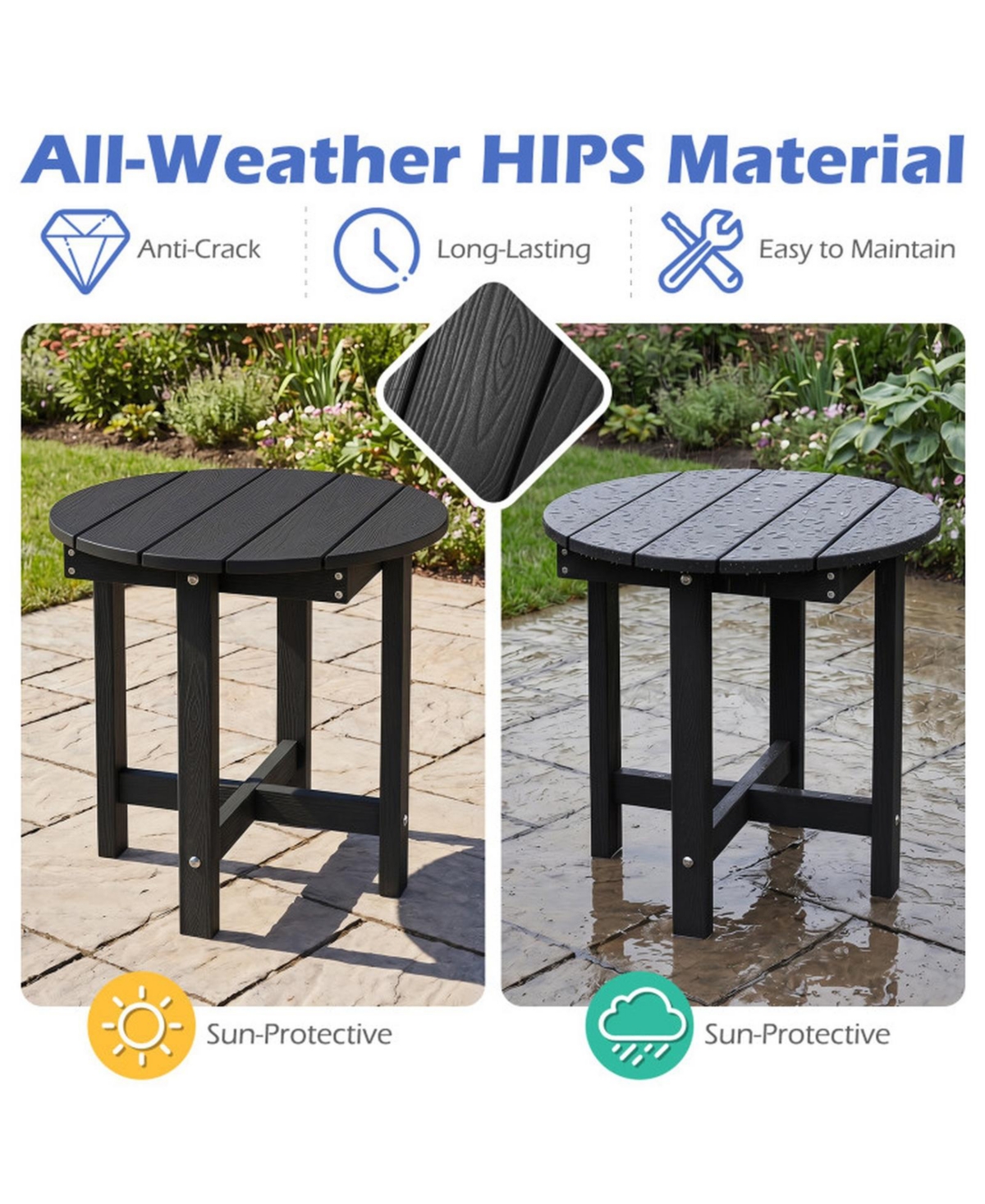 Sugift All-Weather Adirondack Outdoor Side Table with Slatted Wood-Grain Top