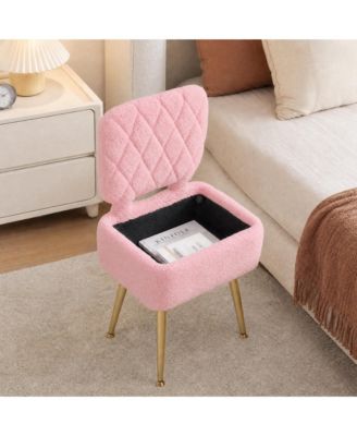 Small Vanity Accent Chair with Hidden Storage, Compact Backrest, Lift-Top Ottoman Seat, Upholstered Fleece, Tool free assembly