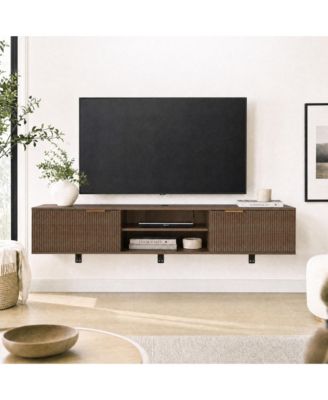 70" Floating TV Stand, Wall-Mounted Entertainment Center for TV, Fluted Modern Design - Floating TV Console Cabinet Shelf for Living Room