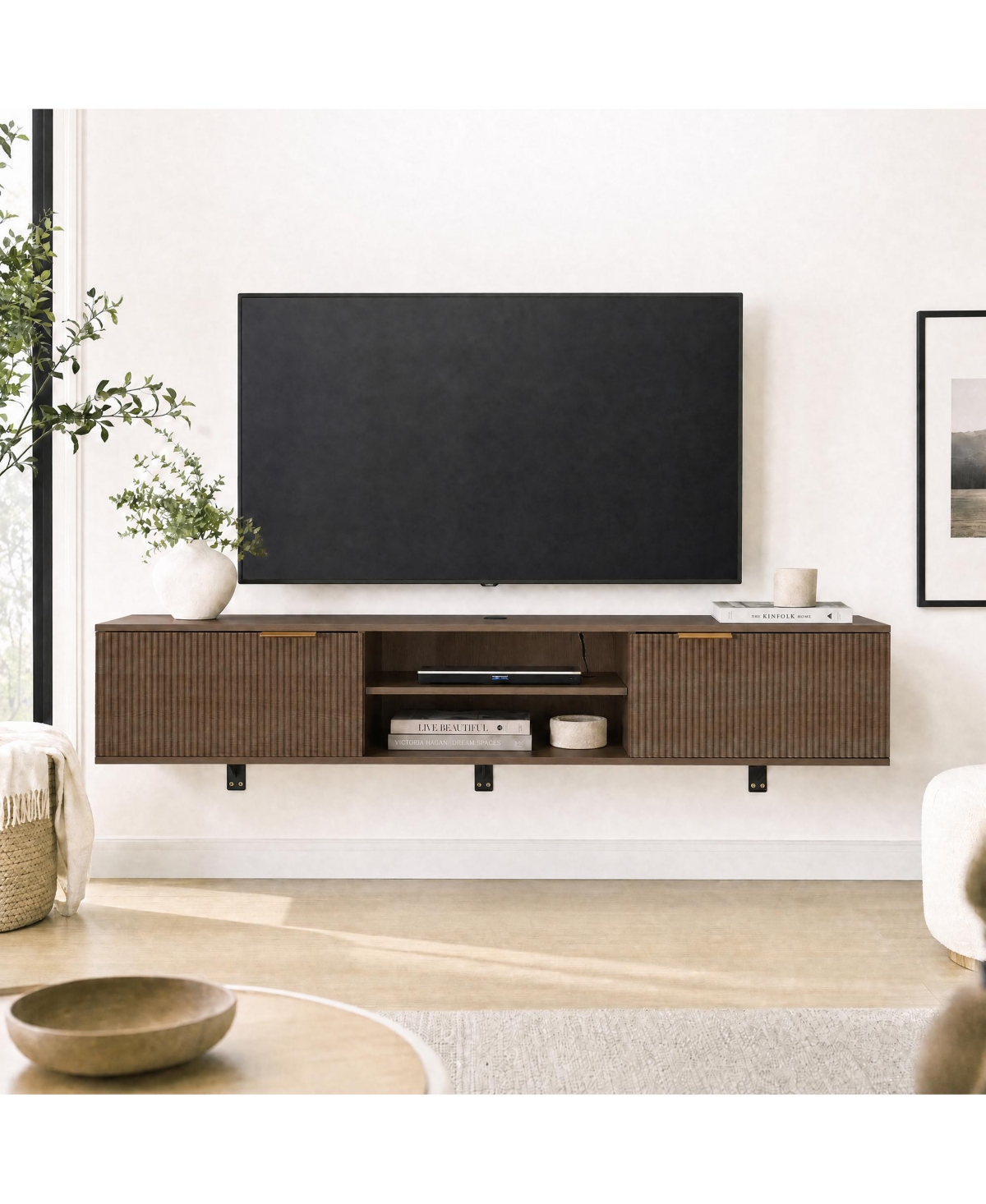 70" Floating Tv Stand, Wall-Mounted Entertainment Center for Tv, Fluted Modern Design - Console Cabinet Shelf Living Room