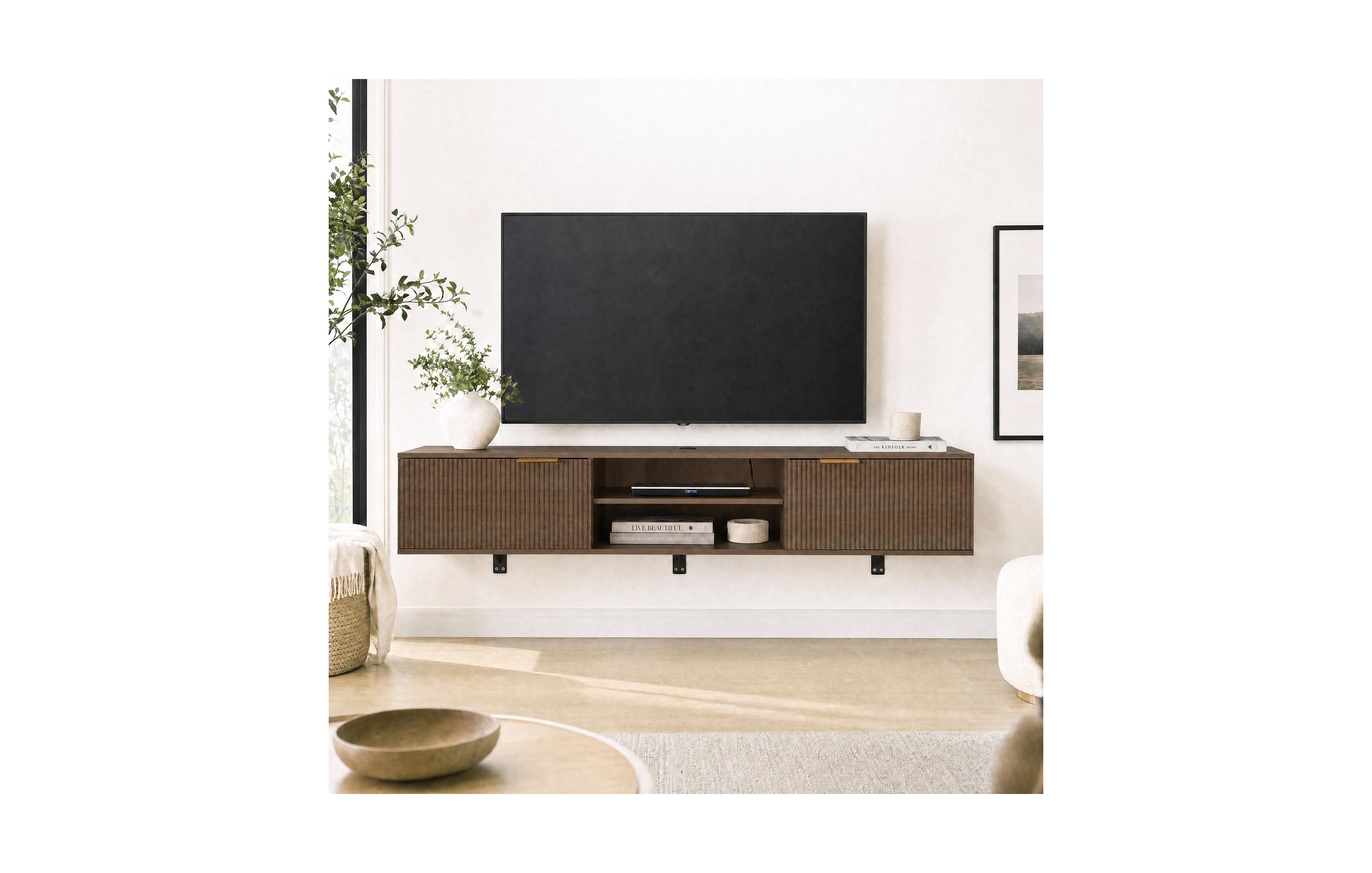 70" Floating Tv Stand, Wall-Mounted Entertainment Center for Tv, Fluted Modern Design - Console Cabinet Shelf Living Room