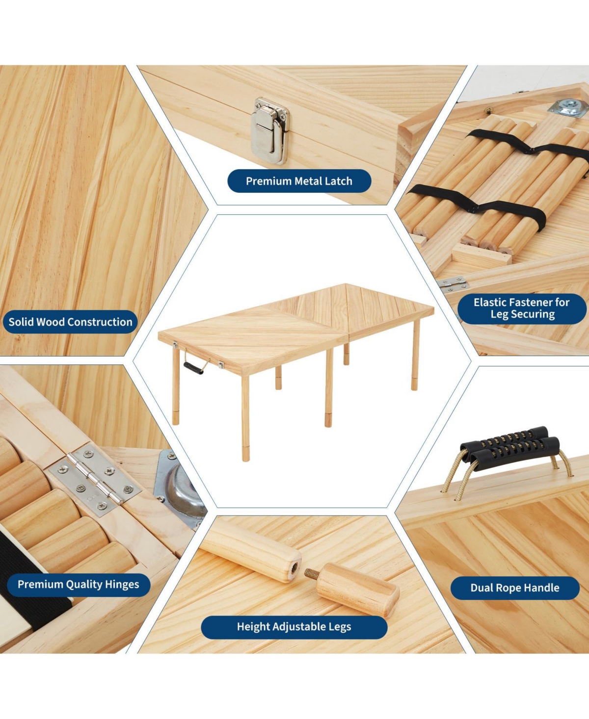 44" x 22" Outdoor Folding Picnic Table, Compact Folding Table, Lightweight, Adjustable Height, Sturdy Construction, Built in Handles, Convenient Carry
