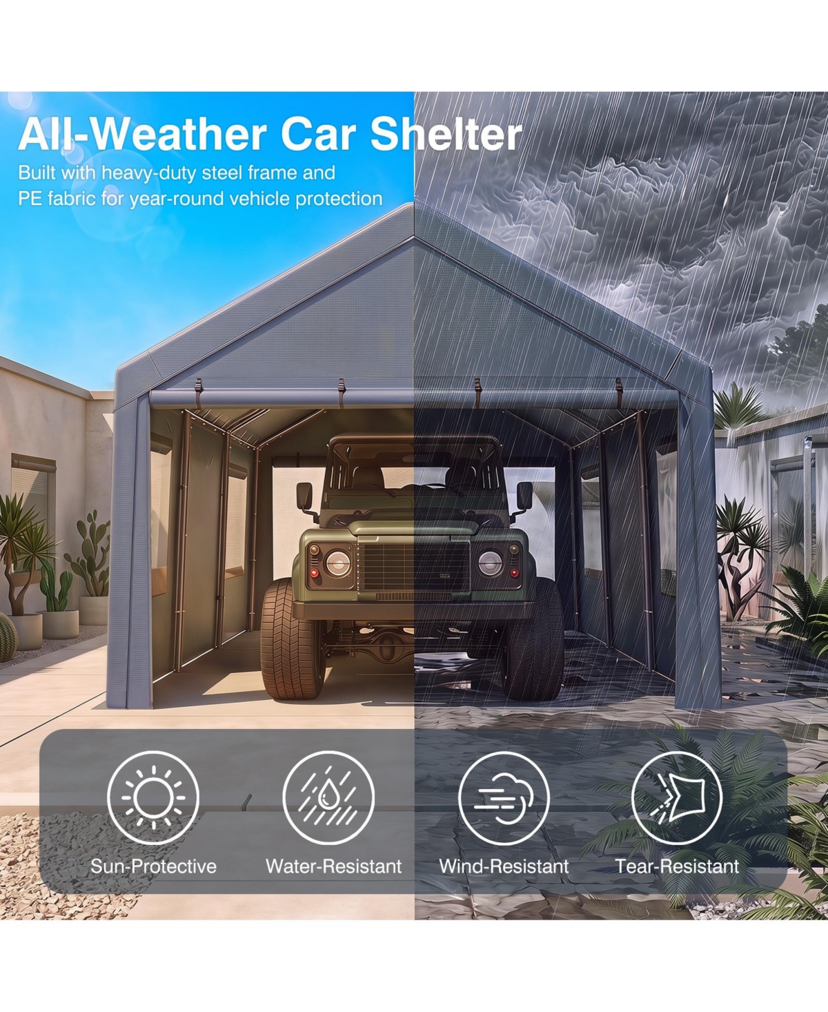 Gymax 10x20 Ft Portable Garage 2 Doors and 4 Roll Up Mesh Windows Pe Cover for Car