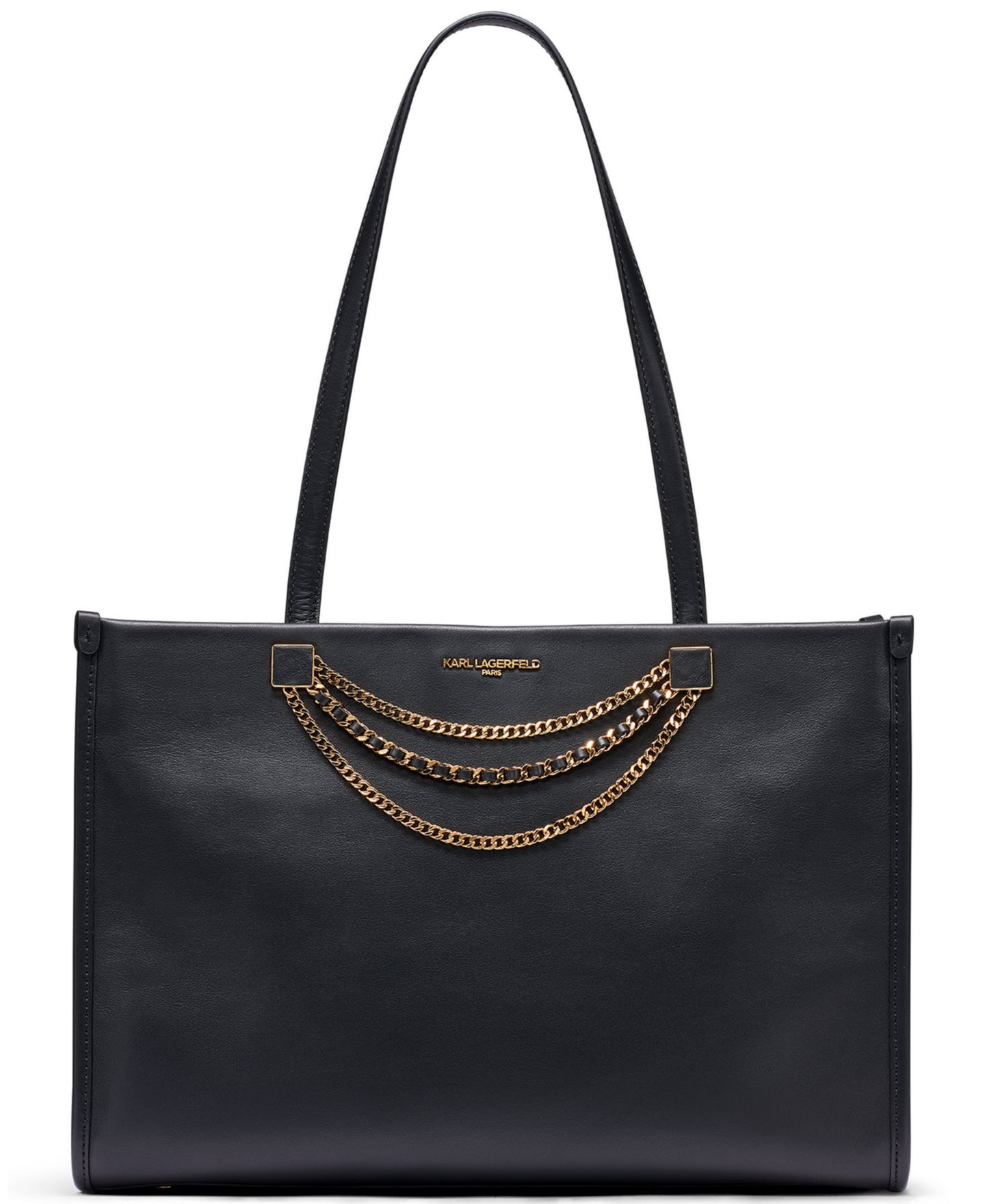 Женская сумка KARL LAGERFELD PARIS Jade Large Leather Laptop Tote, цвет: Чёрный / Золотой — фото 1
