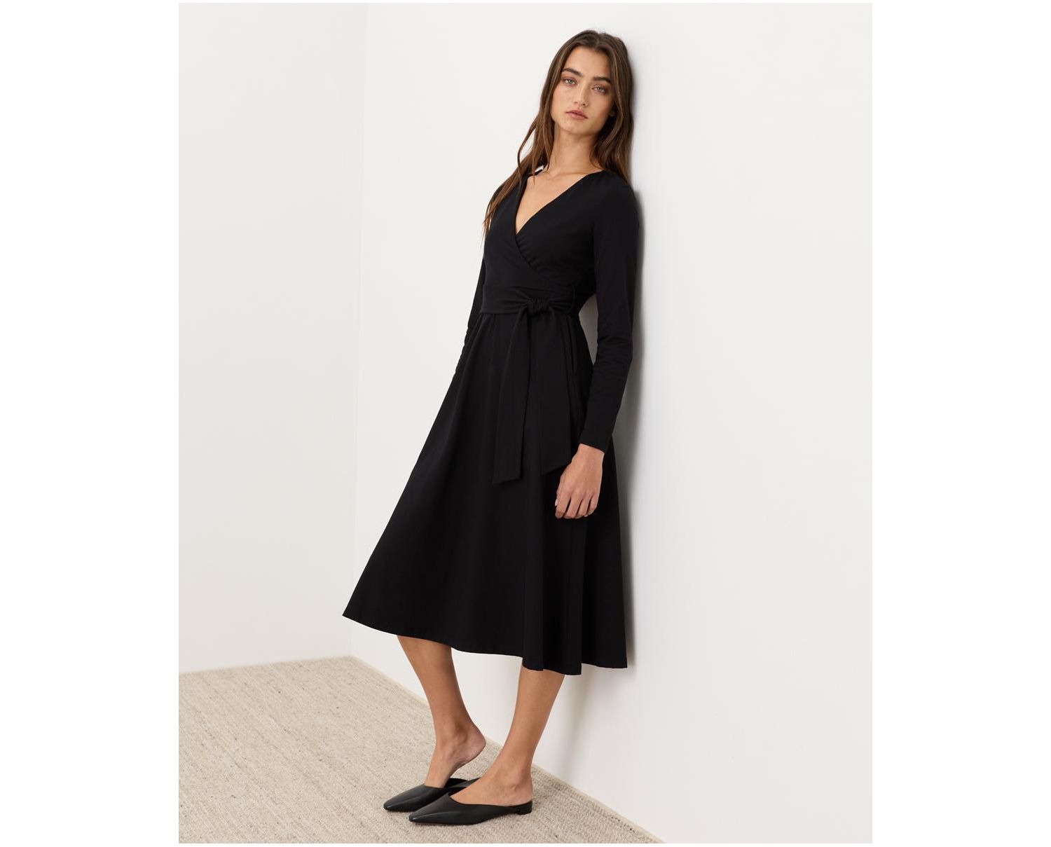 Women's Fit and Flare Wrap Long-Sleeve Dress