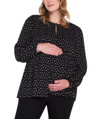 Maternity Bishop-Sleeve Keyhole Empire Waist Blouse
