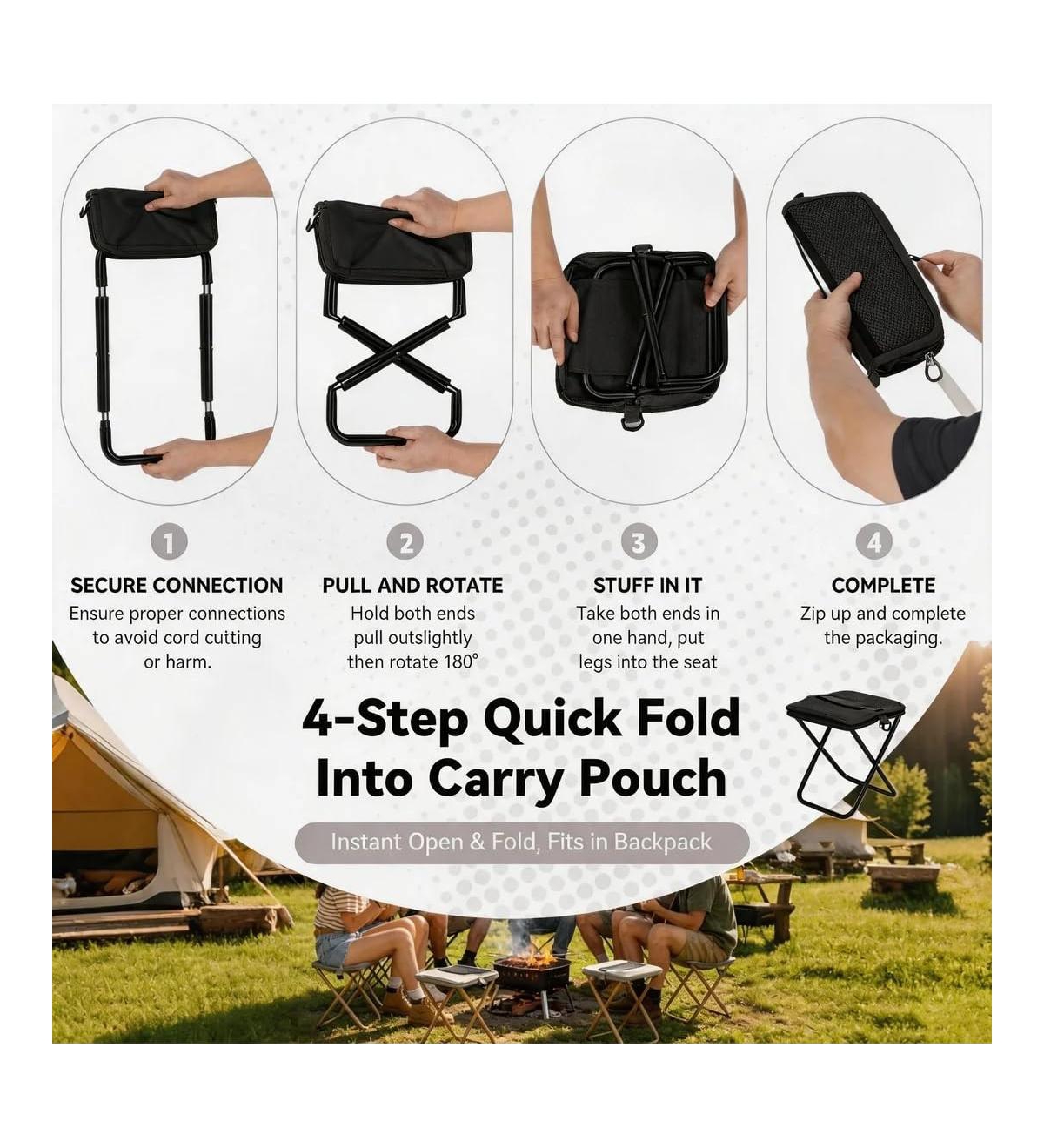 Aofar Portable Collapsible Stool Folding Chair Pocket Foldable Side Mesh