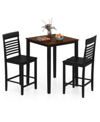 3 Piece Counter Height Dining Table Set for 2 with Rubber Wood Frames and Built In Footrests