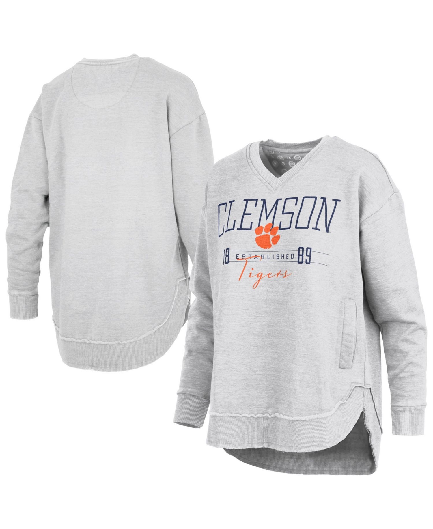 Women's Heather Gray Clemson Tigers Marcus East Hall Poncho V-Neck Sweatshirt