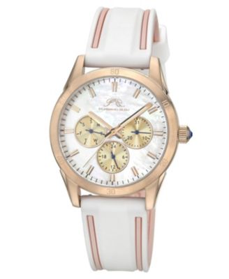 Women's Georgie Multifunction White and Pink Silicone Strap Rose Tone Mother Of Pearl  Dial Watch 39 mm