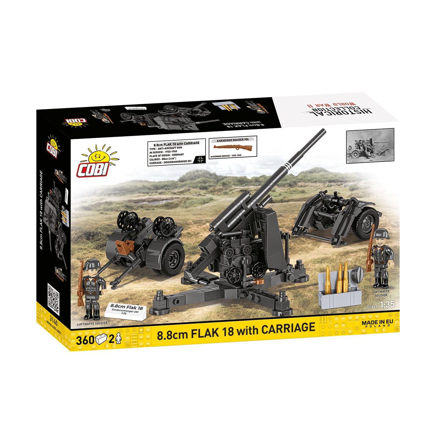 Детский конструктор COBI Historical Collection Wwii 8.8 cm Flak 18 with Carriage 360-Piece Building Set, Ages 9+ — фото 2