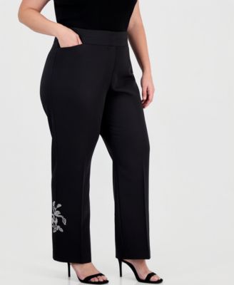 Plus Size Sequin Embellished Flare Mid-Rise Pants