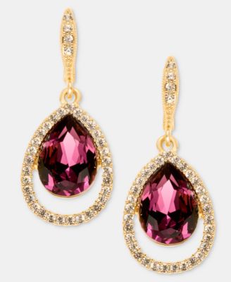 Gold-Tone Mixed Metal Crystal Open Pave Pear Drop Earrings