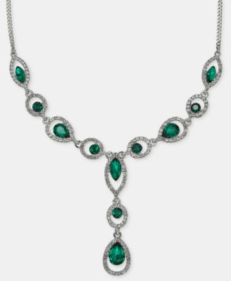 Glass Crystal Jet Statement Mixed Metal Y Necklace, 16"