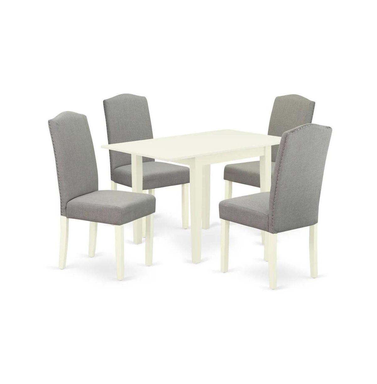 East West Furniture 5 Piece Dining Table Set A Wood Table and 4 Linen Fabric Dinning Chairs with High Back - White