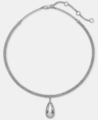Silver-Tone Crystal Pear Stone 16" Choker Pendant Necklace