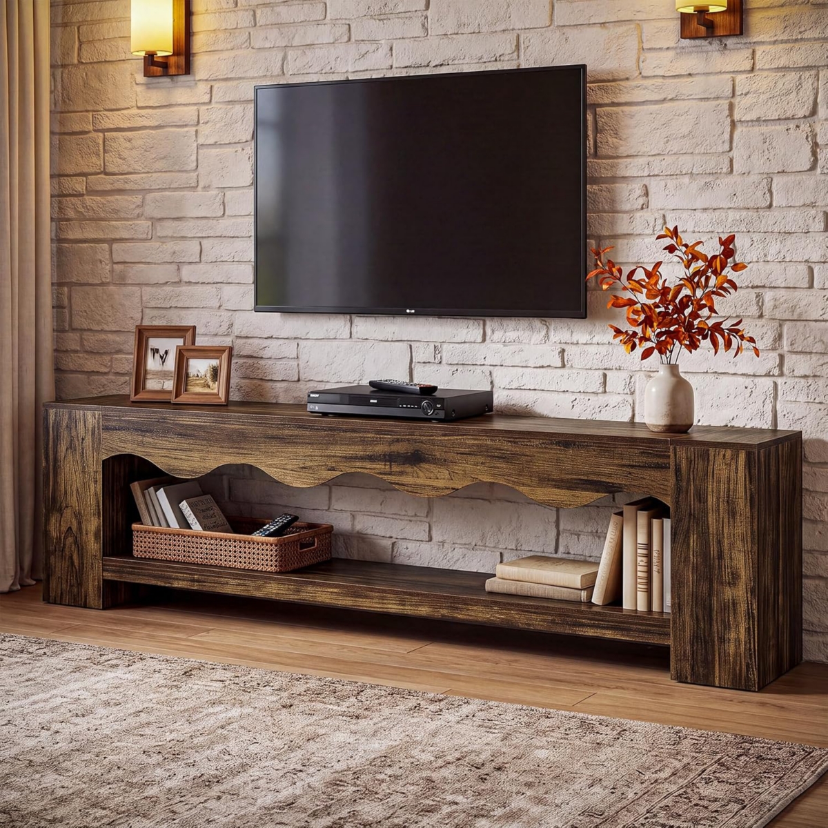 Tribesigns Tv Stand, Farmhouse Entertainment Center with Open Storage, Media Console - Brown