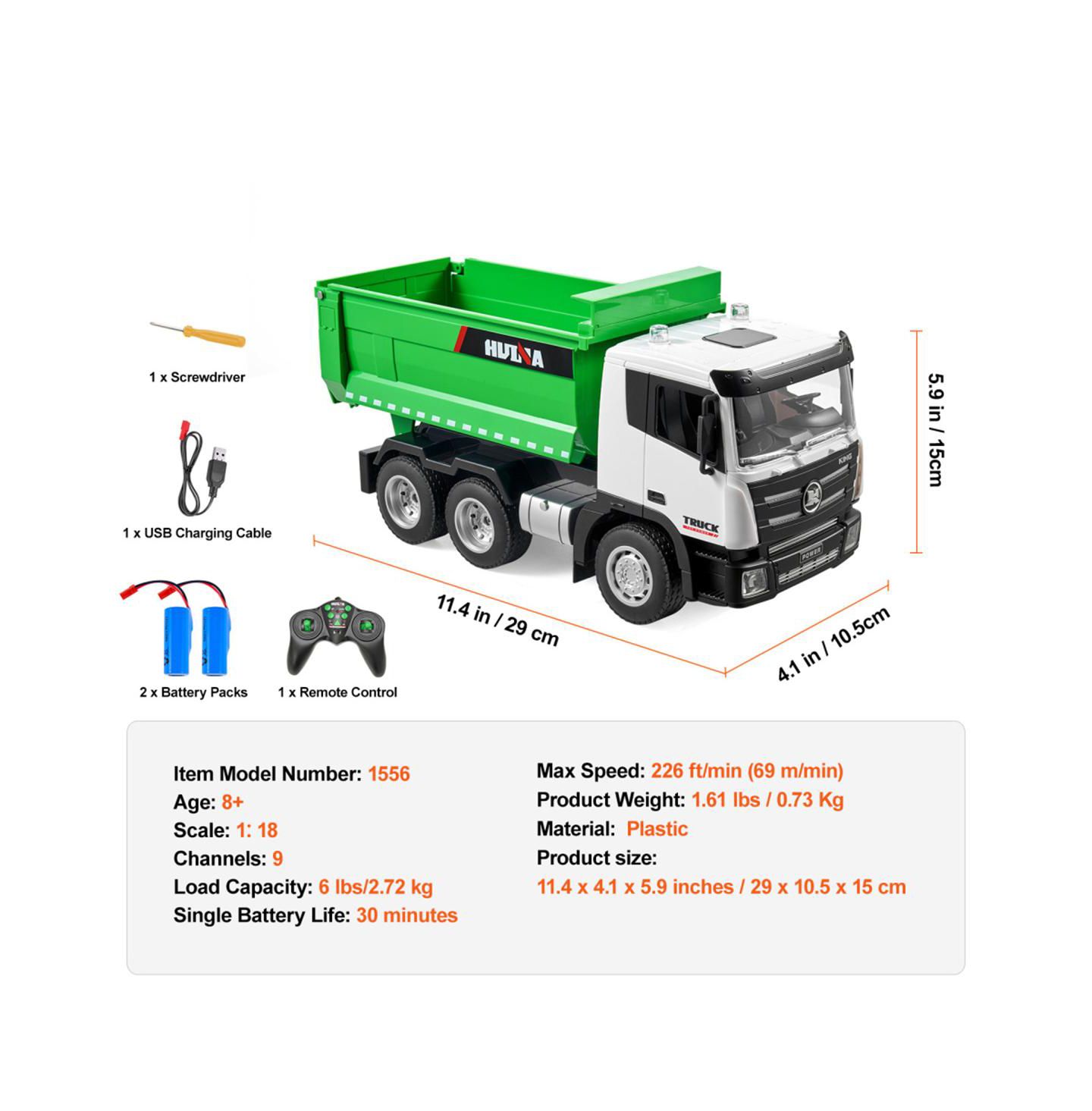 Детская игрушка YOBTOP 1:18 Scale 4WD LED Lights Hydraulic Rod Remote Control Dump Truck — фото 3