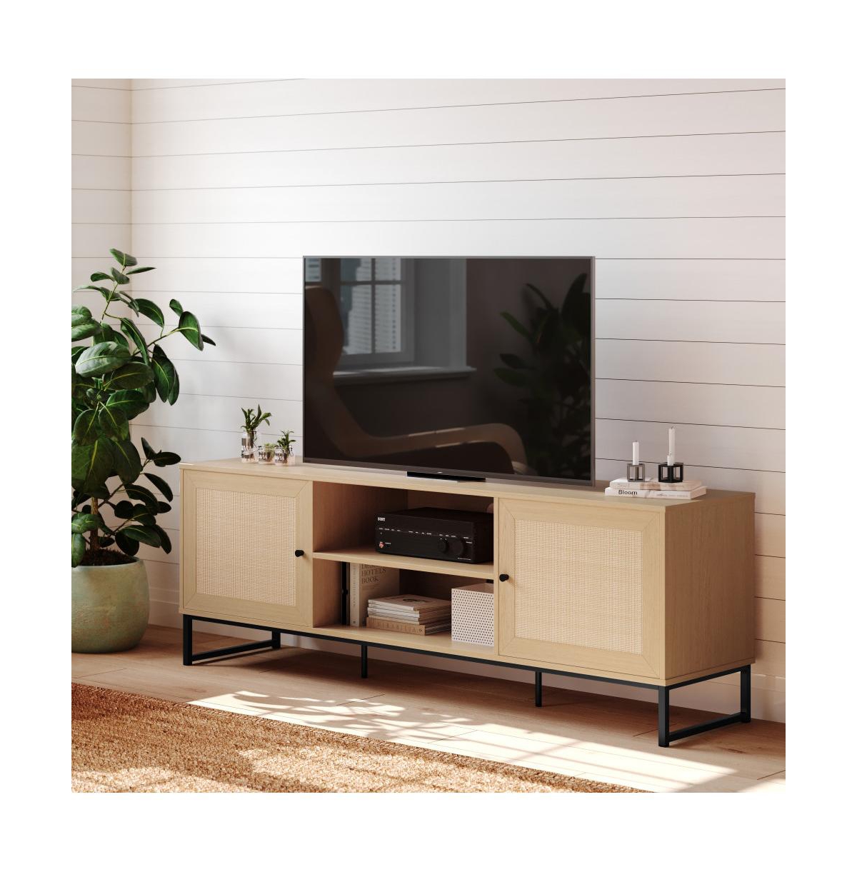 Merrick Lane Burkett 65" Mid-Century Modern Tv Stand Made with Durable Engineered Wood Accommodates Up To 70" Tv's - Brown