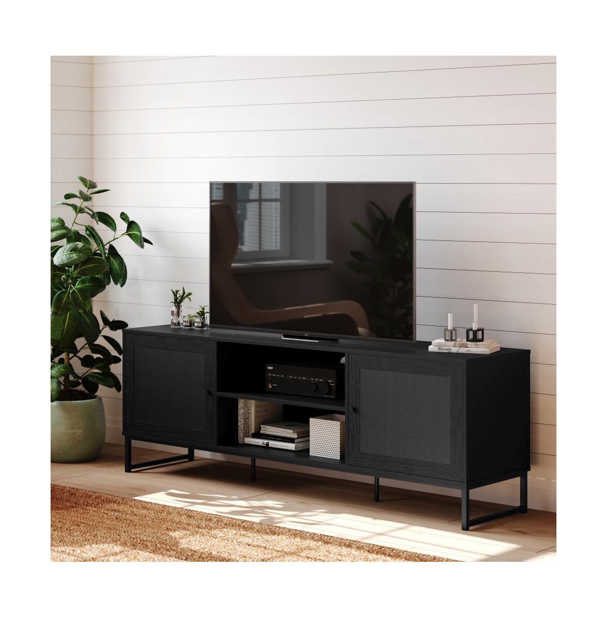 Merrick Lane Burkett 65" Mid-Century Modern Tv Stand Made with Durable Engineered Wood Accommodates Up To 70" Tv's - Black