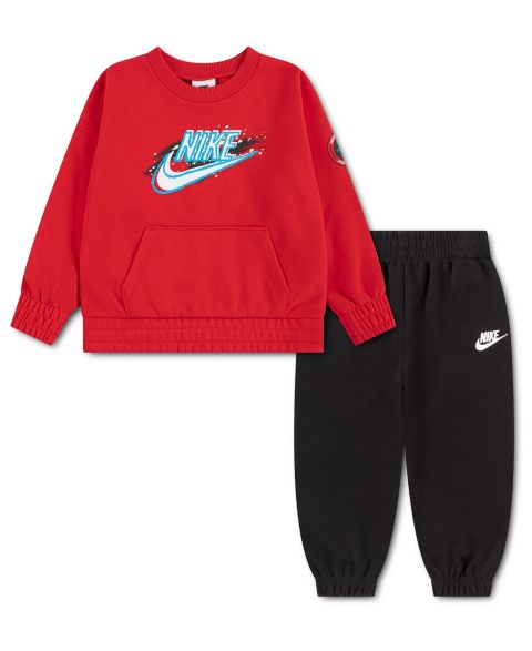 Nike Toddler Boys' 2T-4T Snow Motion Long-Sleeve Crewneck Fleece Top and Pants, 2-Piece Set, цвет: Чёрный / Красный