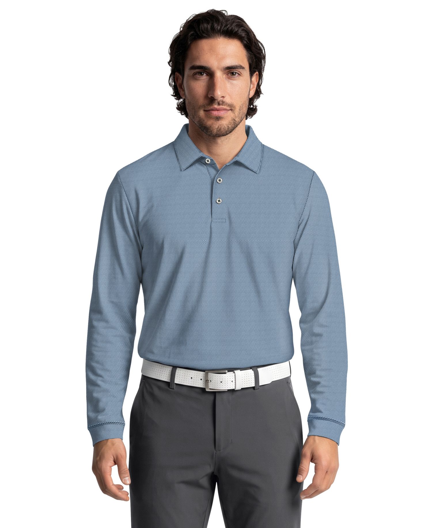 Men's Mini Diamond Jacquard Golf Long-Sleeve Polo Shirt