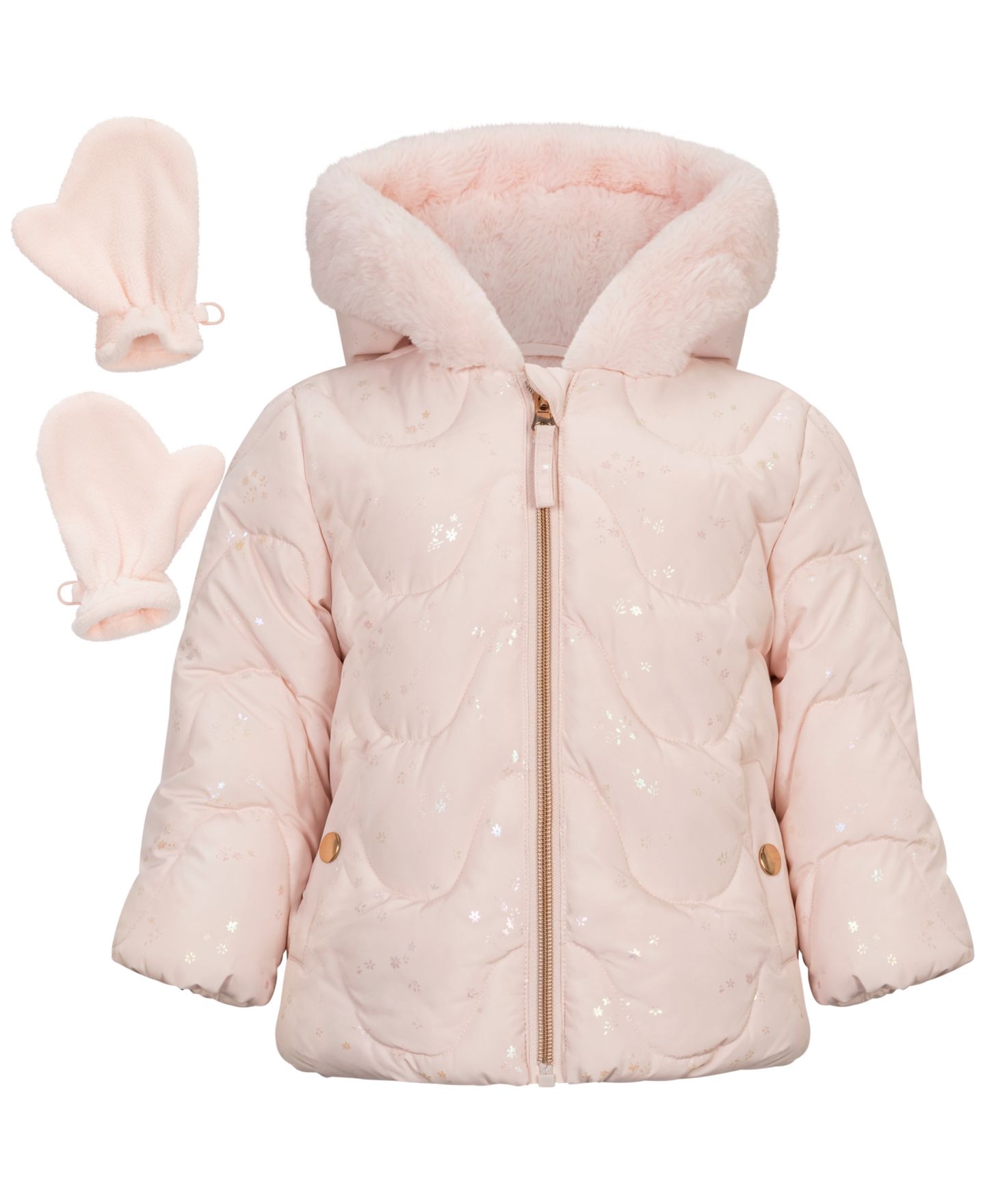 Комплект S Rothschild & CO Foil-Print Quilted Puffer Jacket and Mittens, 2-Piece Set для девочек-малышей, цвет: Розовый — фото 1