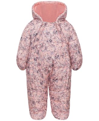 Baby Girls' Floral-Print Double-Zip Hooded One-Piece Snowsuit