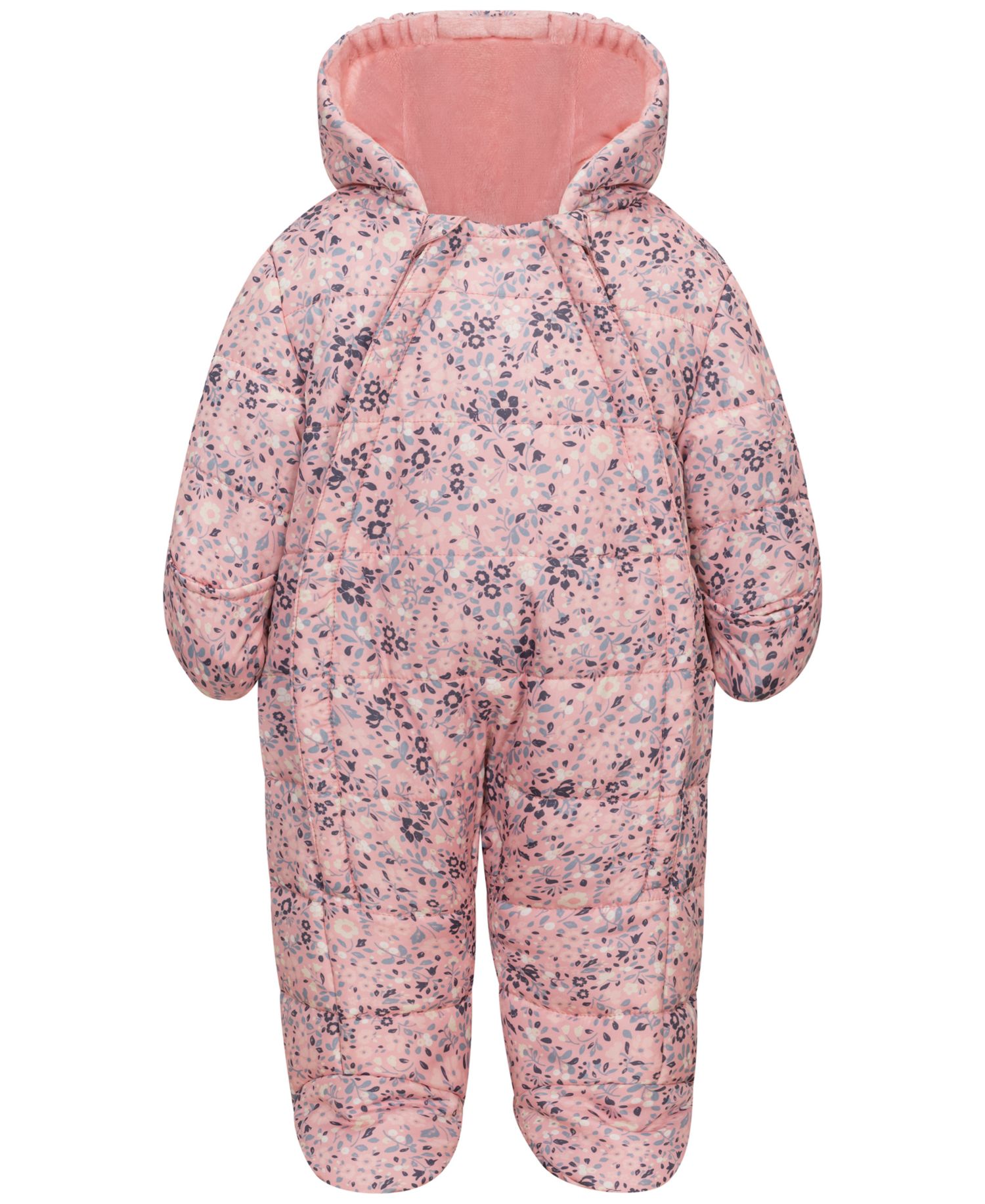 Baby Girls' Floral-Print Double-Zip Hooded One-Piece Snowsuit