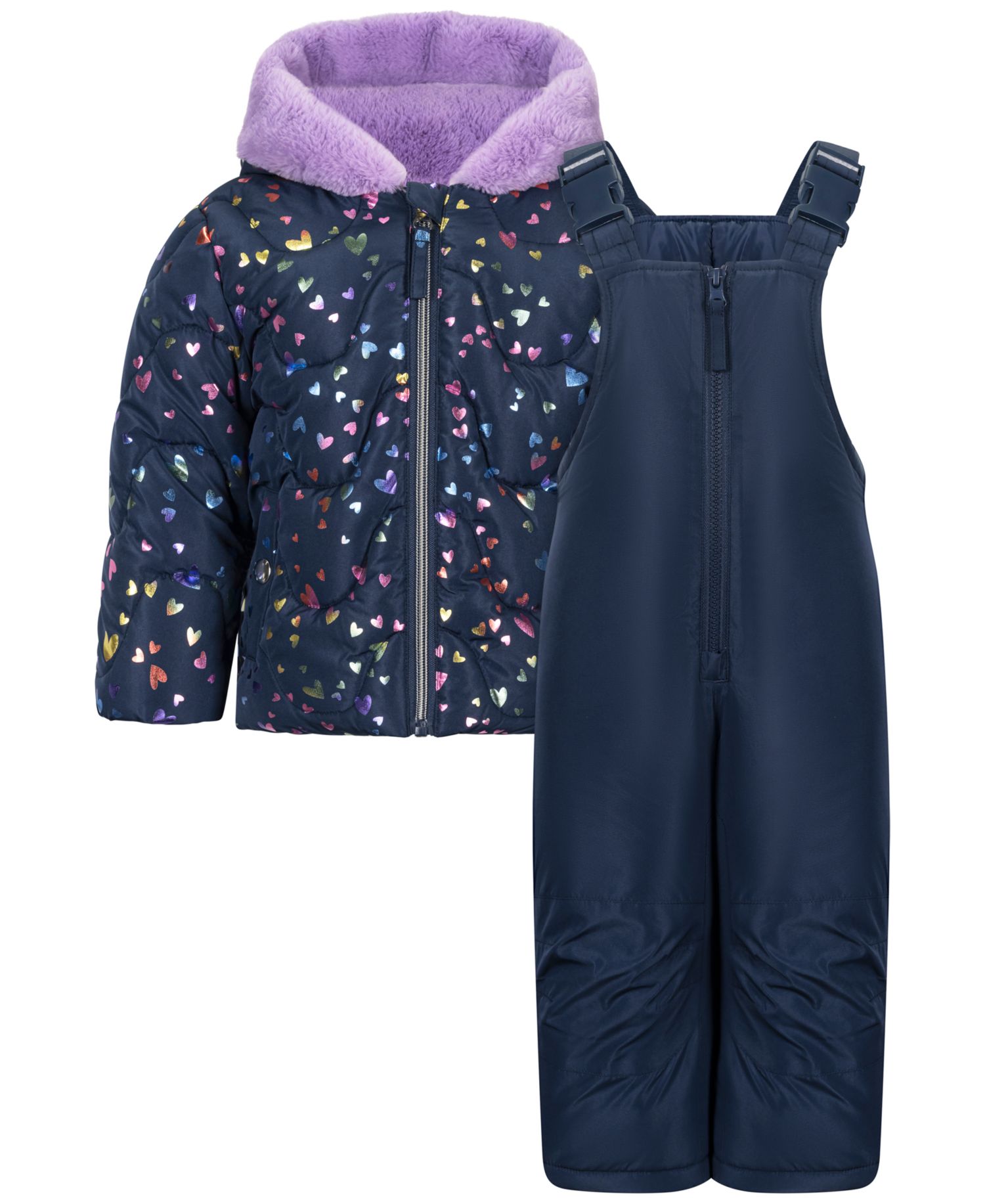 Baby Girls' Foil-Print Fleece-Lined Hooded Jacket and Ski Bib, 2-Piece Set