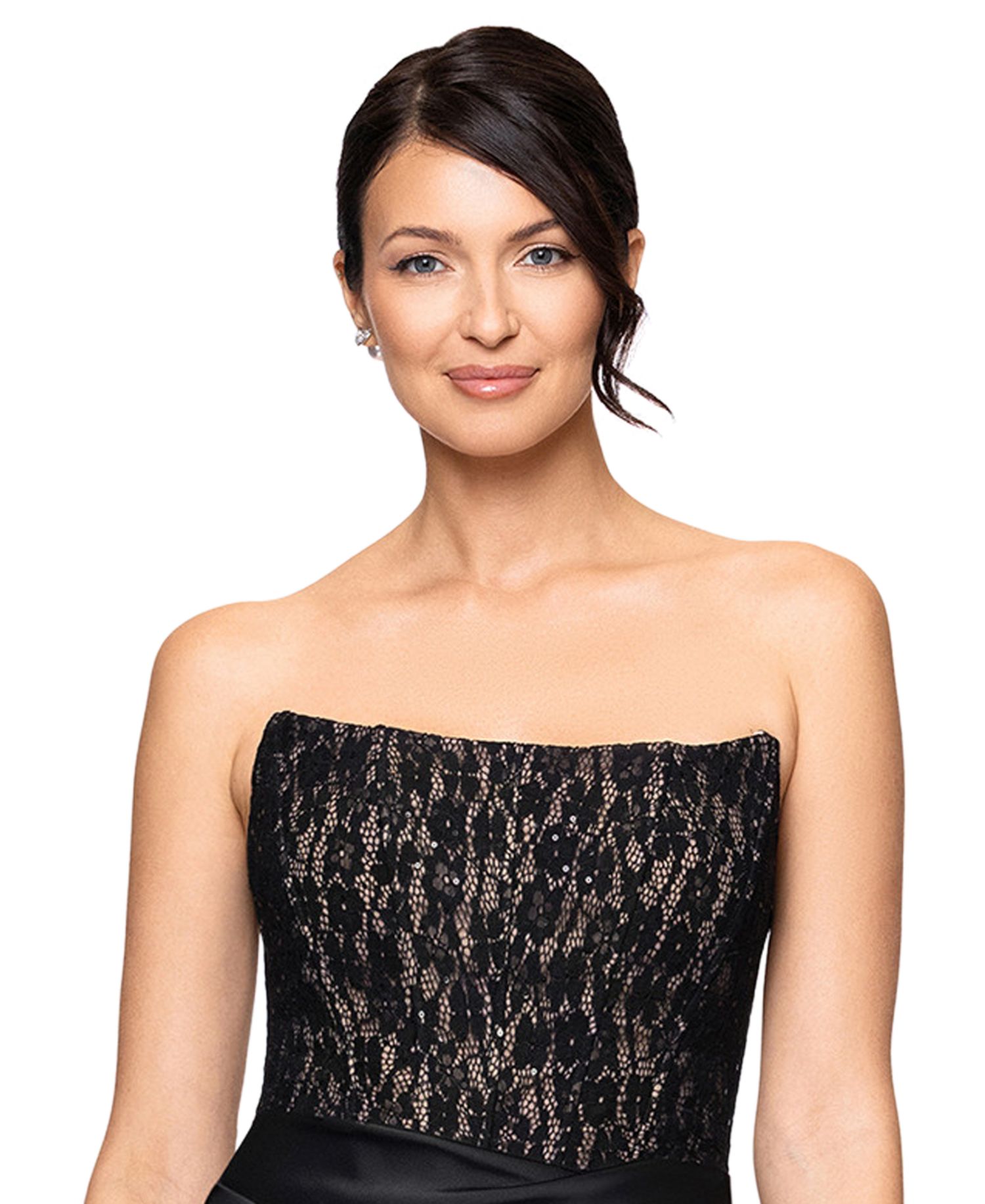 Petite Off-the-Shoulder Lace Ruched Gown