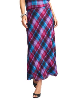 Women's Bias Plaid A-Line Maxi Skirt