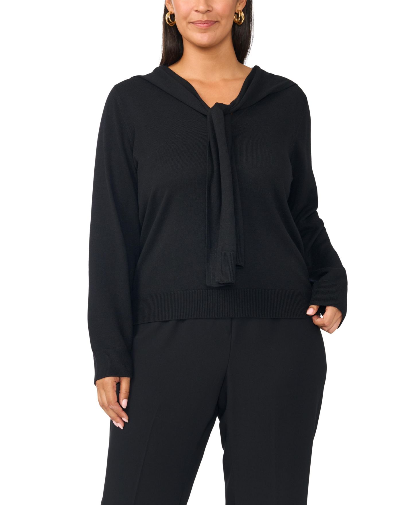Женский свитер Vince Camuto Plus Size Faux-Wrap V-Neck, цвет: Насыщенный чёрный — фото 1