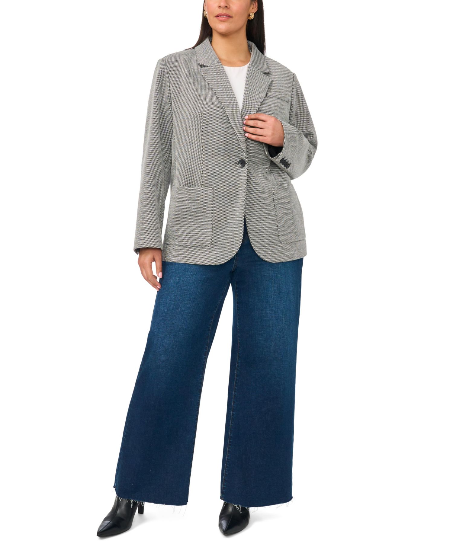 Plus Size Single-Button Mid-Length Stretch Blazer
