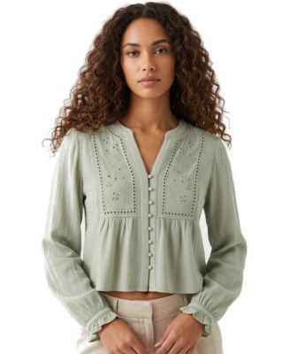Women's Embroidered Eyelet Cropped Blouse