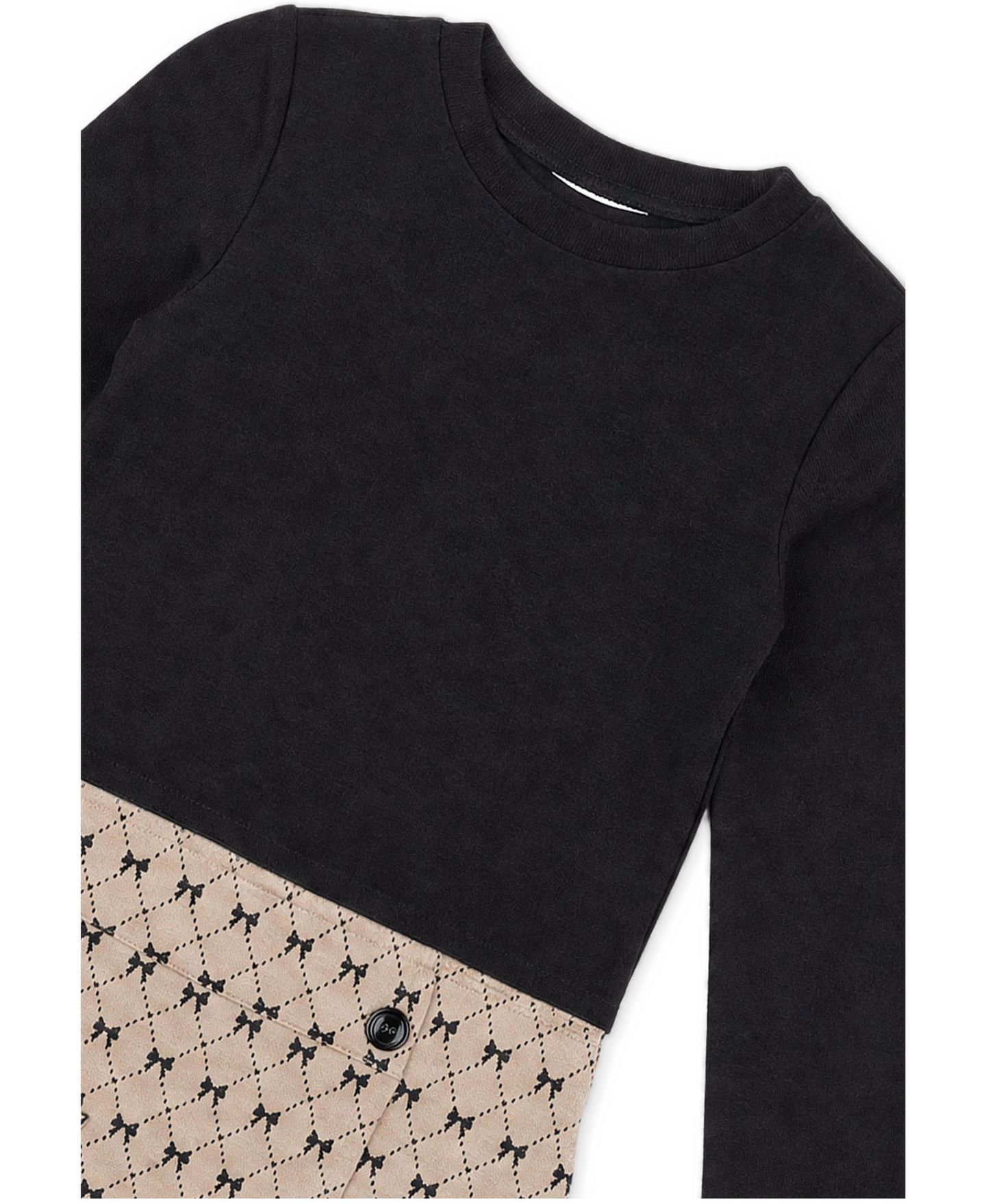 Платье Deux par Deux Long-Sleeve Bow-Tie Print Wrap-Style Dress для девочек-малышей, цвет: Чёрный / Бежевый — фото 3
