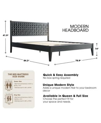 King Wooden Platform Bed Frame, Ebony Oak Finish, Morden Style
