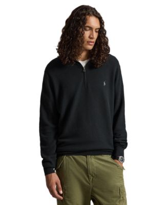 Men's Mesh-Knit Quarter-Zip Cotton Sweater