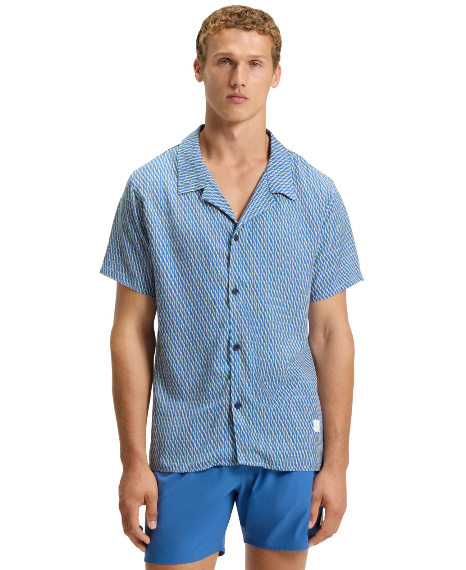 BOSS by Men's Spread-Collar Mini-Pattern-Print Beach Shirt