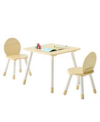 Kids Table and 2 Chairs Set for Art Craft Reading Learning Drawing Classroom Daycare Home - Rounded Edge Design, Graffiti Desktop, Wooden Desk
