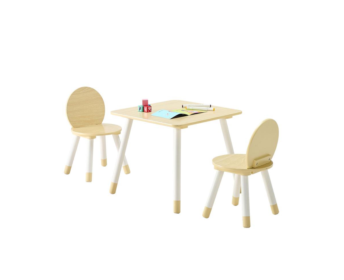 Yobtop Kids Table and 2 Chairs Set for Art Craft Reading Learning Drawing Classroom Daycare Home - Rounded Edge Design, Graffiti Desktop, Wooden Desk