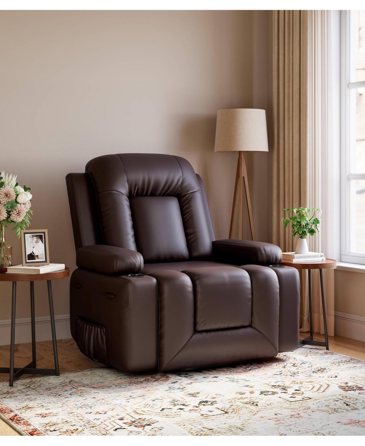 gaomon Reclining Sofa, Heat and Massage Leather Recliner Sofa for Living Room, Bedroom