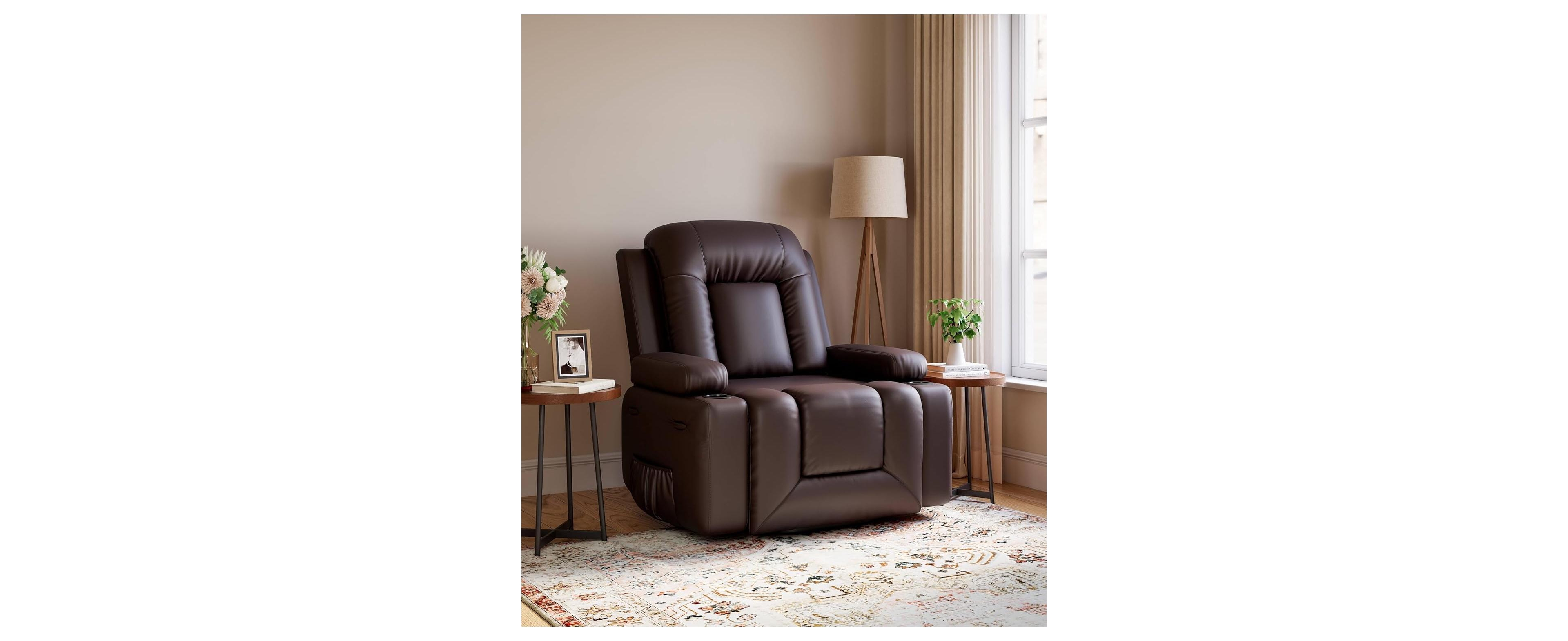 gaomon Reclining Sofa, Heat and Massage Leather Recliner Sofa for Living Room, Bedroom