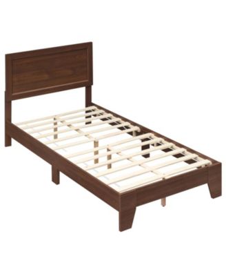 Twin Size Platform Bed Frame with Mid-Century Headboard for Small Rooms