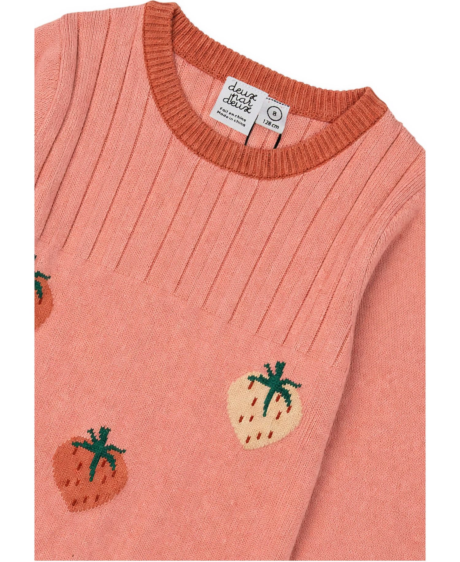 Big Girls (6-14) Knitted Dress with Strawberry Jacquard Pink