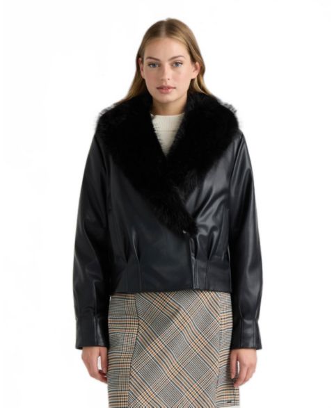 Женское пальто NVLT Faux Wool Maxi Coat with Notch Collar and Studs, цвет: Чёрный