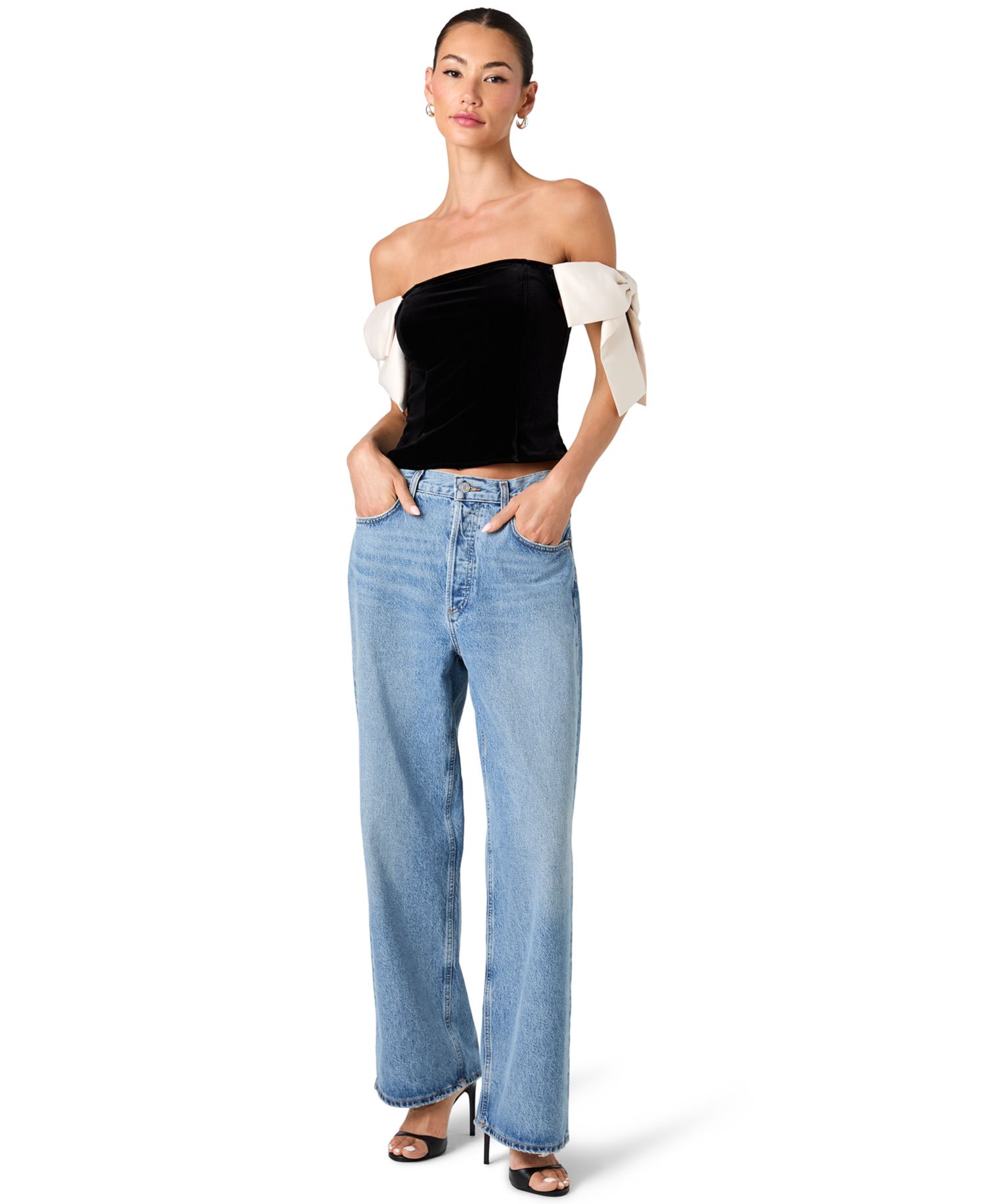 Women's Carey Off-The-Shoulder Velvet Satin-Bow Top