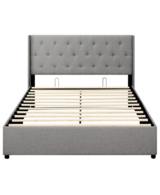 Queen Size Lift-Up Storage Bed with Tufted Wingback Linen Headboard