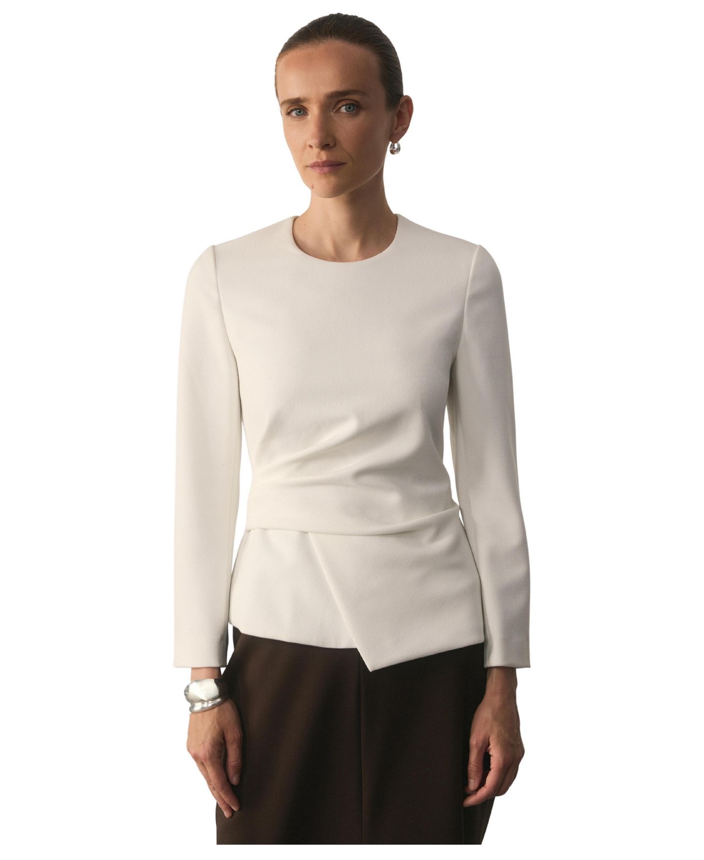 Женская блузка The Fold Malone Long-Sleeve Peplum, цвет: Белый — фото 1