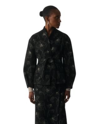 Women's Waist Tie Floral Wrap Coat